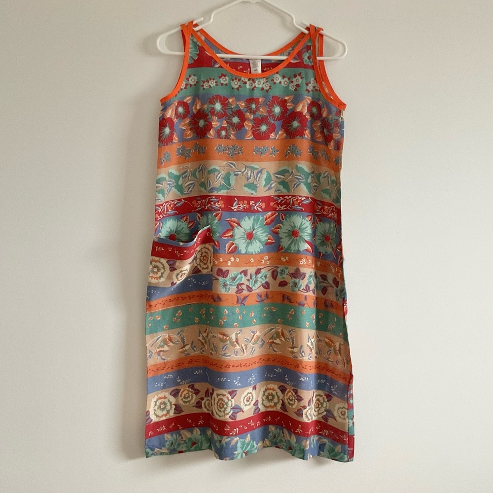 VTG Floral Print Sleeveless Multicolor Midi Dress Size Small Boho Artsy